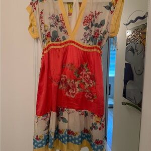 Johnny Was silk embroidered dress with slip